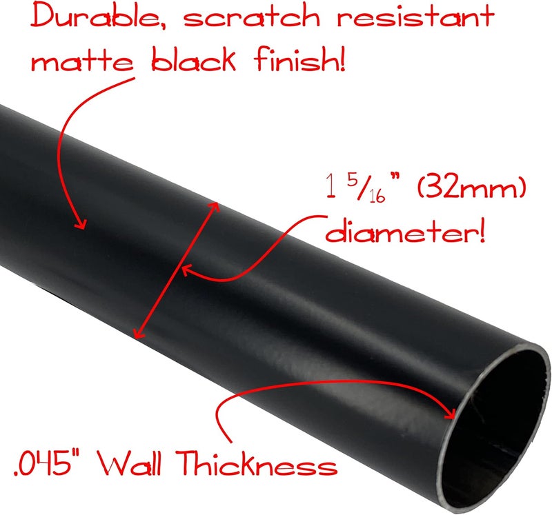 Desunia 48" Heavy Duty Round Closet Rod | 32mm Diameter | Black Clothes Pole | 1 Pack - Image 3